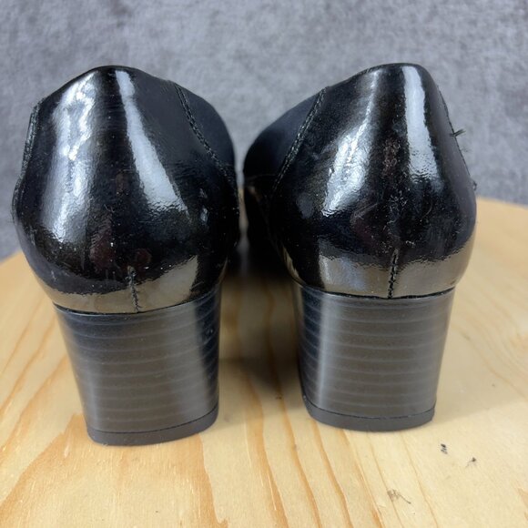 Mephisto Shoes Womens Sz 6.5 Black Patent Leather Slip On Heel Loafer Square Toe - Picture 5 of 11